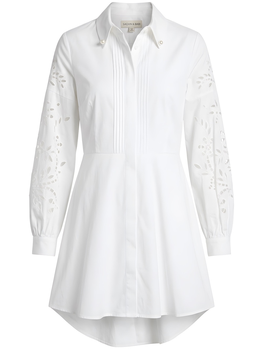 Sachin & Babi White Eyelet Long-Sleeve High-Low Shirt Dress, size small